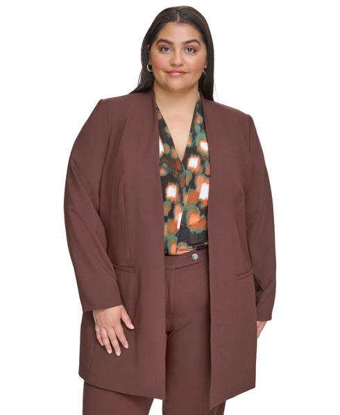 Plus Size Open-Front Jacket, V-Neck Camisole & Pants
